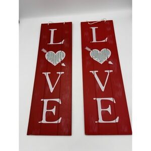 Valentine's Day Heart Door Decor Wall Hanging Sign 6"x19" Love Set of Two (2)